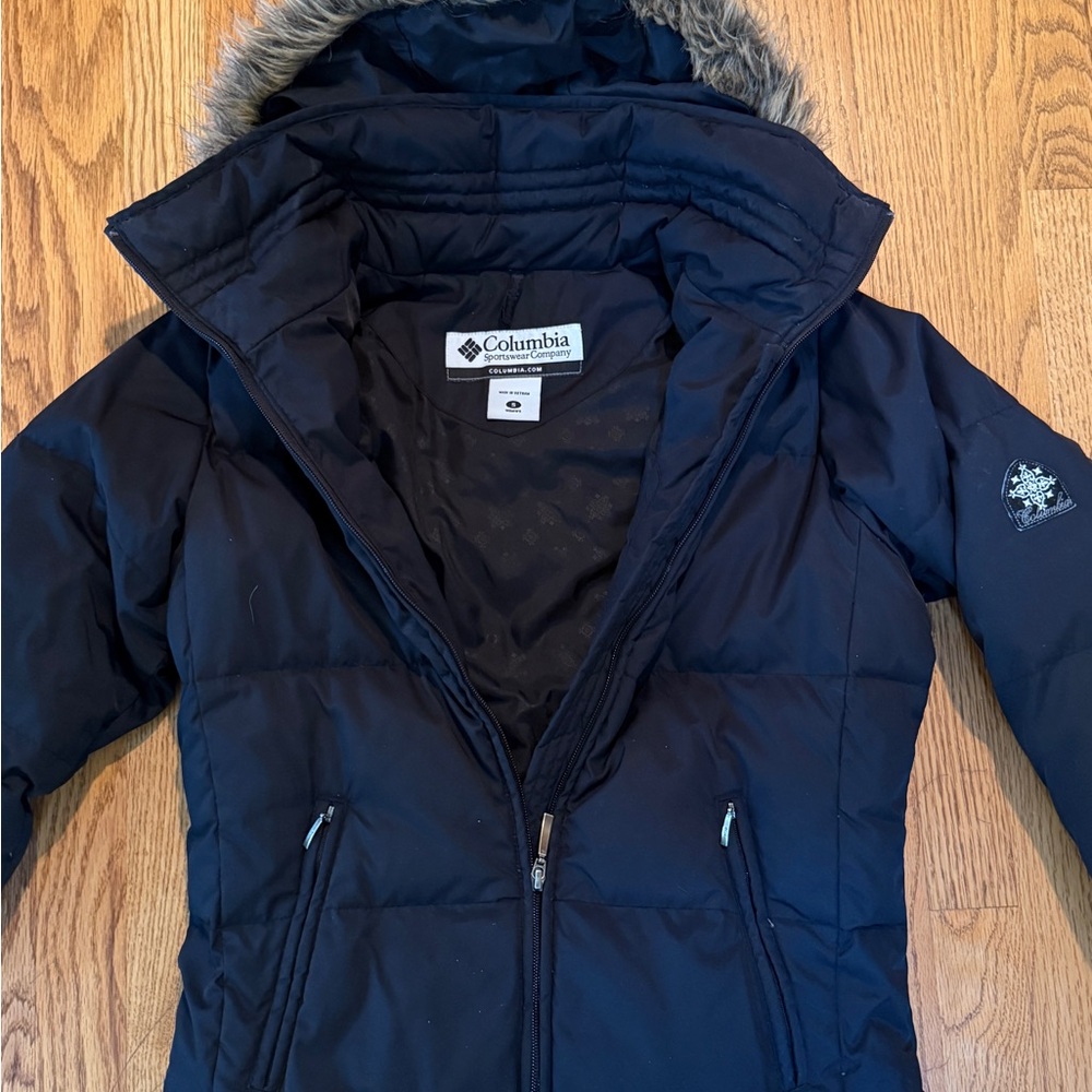 Black Puffer Jacket with Faux Fur Hood - Picture 3 of 4